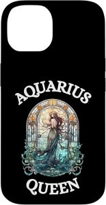 Aquarius Queen Stained Glass Zodiac Symbol Womens Top Case for iPhone 14 - Aquarius Phone Case for men