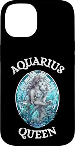 Aquarius Queen Stained Glass Zodiac Symbol Womens Top Case for iPhone 14 - Aquarius Phone Case for men