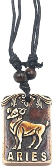 Zodiac Sign Necklace for Women Resin Vintage Constellation Tarot Card Pendant Double Sided Waterproof NonTarnish Friendship Jewelry Gift - Aries Necklace for men