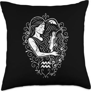Ornamental Aquarius Water Bearer Throw Pillow - Aquarius Pillow for men