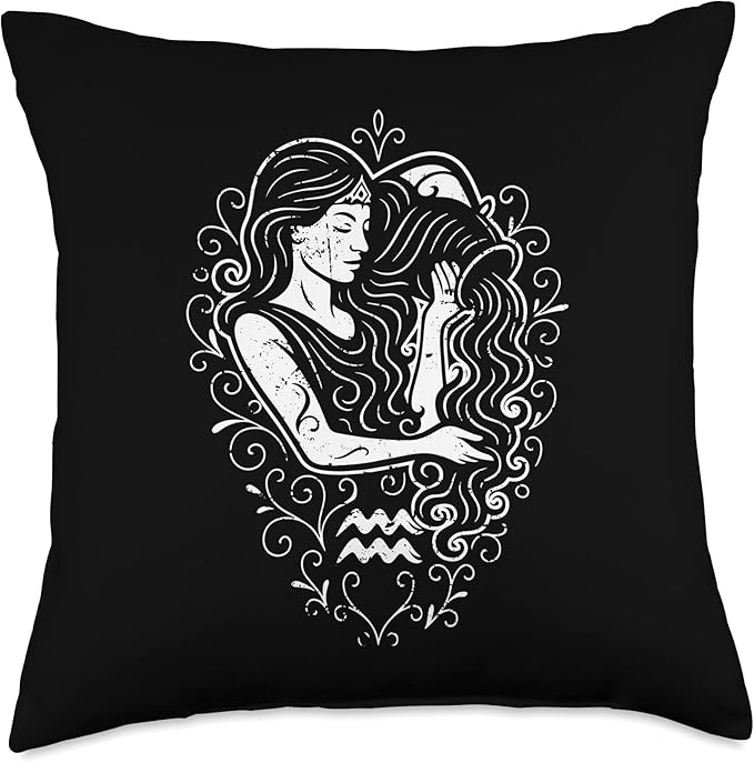 Ornamental Aquarius Water Bearer Throw Pillow - Aquarius Pillow for men