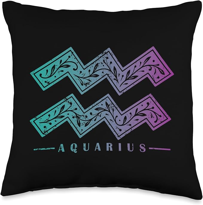 Aquarius Zodiac Wave Ornamental Symbol Throw Pillow - Aquarius Pillow for men
