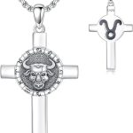 SIMONLY Zodiac Sign Necklace 925 Sterling Silver Cross Pendant 12 Constellation Necklace Astrology Jewelry Birthday Gifts for Men Women - Taurus Products for men