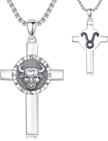 SIMONLY Zodiac Sign Necklace 925 Sterling Silver Cross Pendant 12 Constellation Necklace Astrology Jewelry Birthday Gifts for Men Women - Taurus Products for men