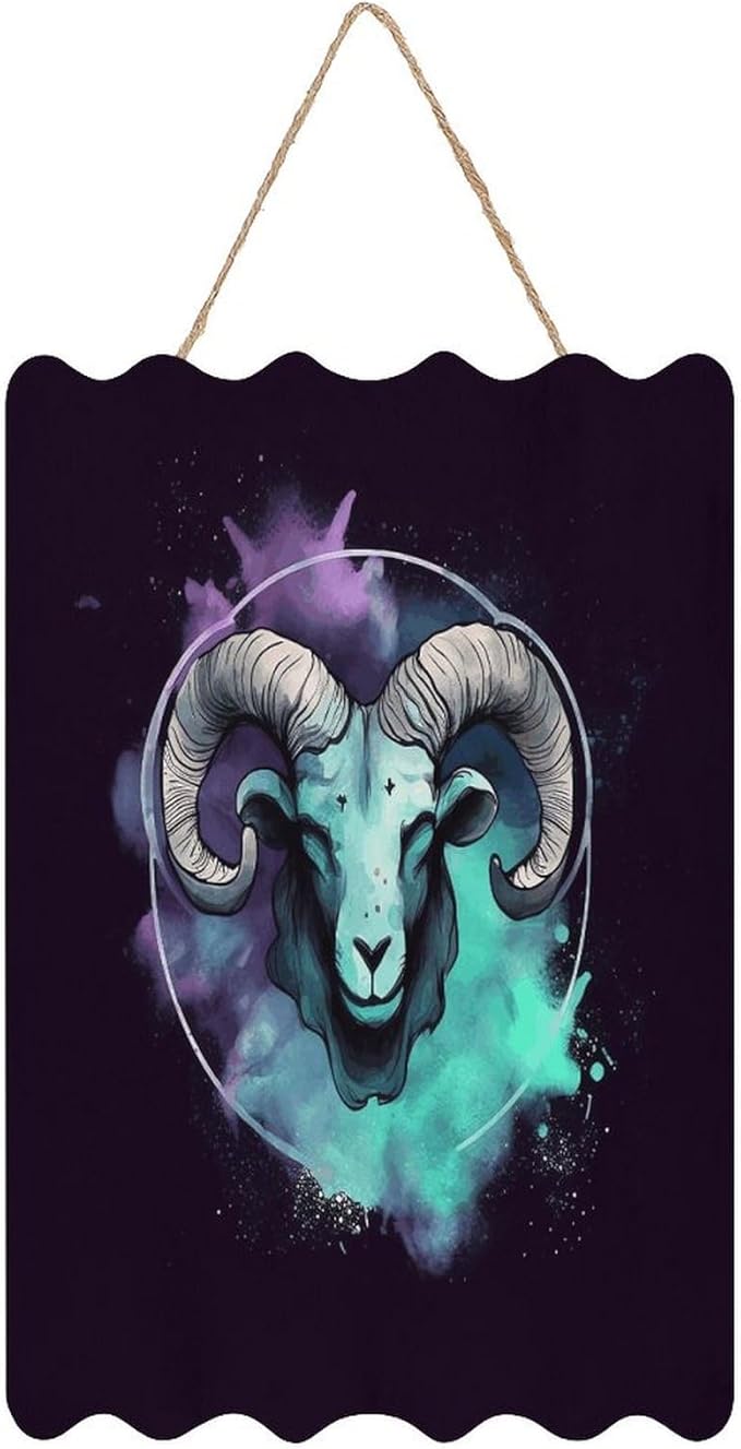 QMKFWT Aries Hanging Poster Small Welcome Modern Artwork Hanging Printed Wooden Wall Art Sign Decor for Coffee Shop Garden Party Home Office Ready to Hang - Aries Poster for men