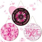3 Pcs Breast Cancer Awareness Decoration Pink Ribbon Front Door Decor Signs Faith Hope Love Wooden Wreath Breast Cancer Awareness Door Hanger for Farmhouse Home Office Decor - Cancer Car Accessories for men