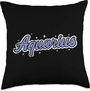 Aquarius Retro Script Zodiac Purple Throw Pillow - Aquarius Pillow for men