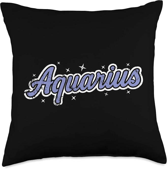 Aquarius Retro Script Zodiac Purple Throw Pillow - Aquarius Pillow for men