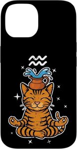 Aquarius Zen Cat Astrology Case for iPhone 14 - Aquarius Phone Case for men