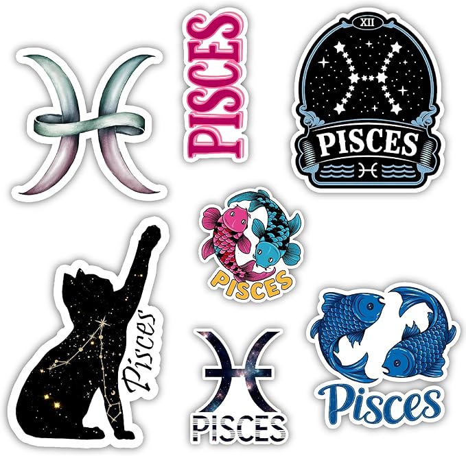 Pisces Zodiac Sign Stickers, Astrology Stickers for Water Bottle and Laptop - Zodiac Party Favors & Decorations, Waterproof Vinyl Decals, Gifts for Women & Men - Pisces for men