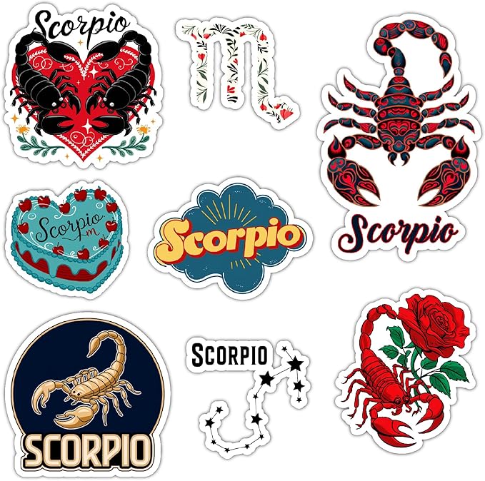Scorpio Zodiac Sign Stickers, Astrology Stickers for Water Bottle and Laptop - Zodiac Party Favors & Decorations, Waterproof Vinyl Decals, Gifts for Women & Men - Scorpio Sticker for men