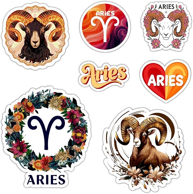 Zodiac Sign Stickers, Astrology Stickers for Water Bottle and Laptop - Zodiac Party Favors & Decorations, Waterproof Vinyl Decals, Gifts for Women & Men (Aries) - Aries Sticker for men