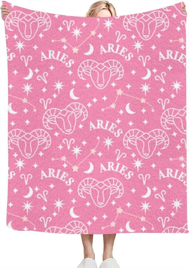 Aries Ram Zodiac Sign Repeat Hot PinkThrow Blanket for Couch Bed Soft Cute Fleece Fuzzy Spring Summer Throw Blankets 40X50 Cozy Living Room Throw Blanket for Chair - Aries Blanket for men