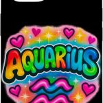 Aquarius Zodiac Sign Airbrush Rainbow Star Graphic Case for iPhone 14 - Aquarius Phone Case for men