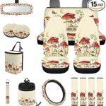 Mushroom Snail Moon Stars 15Pcs Car Seat Cover Full Set Car Steering Wheel Cover Seat Belt Cover Trash Bin Air Vent Storage Box Front Rear View Mirror Car Cup Holder Keychain - Aquarius Car Seat Cover for men