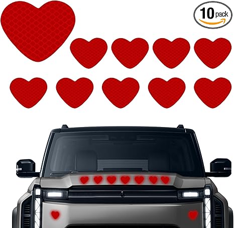 10PCS Heart Vinyl Decal for Cars, Bumper Stickers, High Intensity Reflective Night Safety Sign Bumper Decal, Patche Scratch Waterproof Stickers for Most Vehicles (Red) - Aries Sticker for men