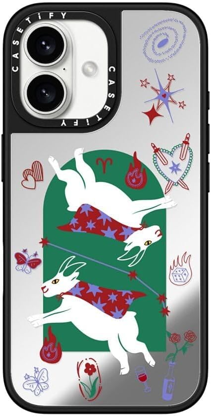 CASETiFY Mirror iPhone 16 Case [Reflective / 4.9ft Drop Protection/Compatible with Magsafe] - Aries - Silver On Black - Aries Phone Case for men