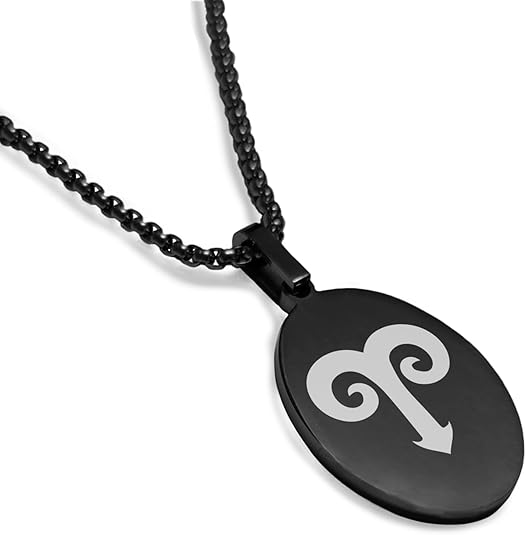Stainless Steel Astrology SIgns Oval Medallion Pendant Necklace - Aries Necklace for men