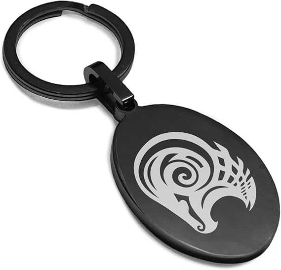 Stainless Steel Tribal Zodiac Oval Medallion Keychain Circle Ring - Aries Keychain for men