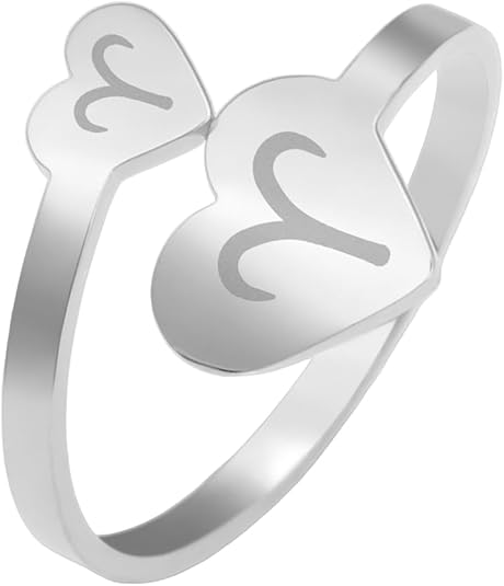 Women's Stainless Steel Zodiac Sign Heart Ring, Adjustable Minimalist Constellation Jewelry - Aries Ring for men