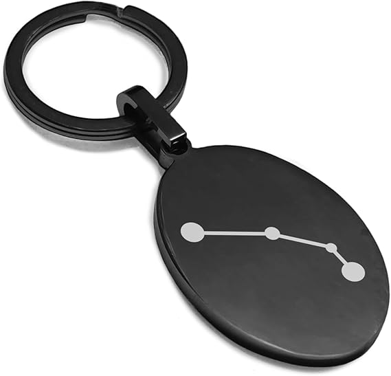 Stainless Steel Astrology Constellations Oval Medallion Keychain Circle Ring - Aries Keychain for men