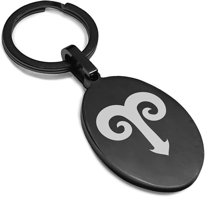 Stainless Steel Astrology SIgns Oval Medallion Keychain Circle Ring - Aries Keychain for men