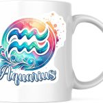 Aquarius Coffee Mug - Watercolor Zodiac Sign Astrology - Unique 11 Ounce - Design Printed On Both Sides - Premium Quality Ceramic - BMCM7019 - Aquarius Mug for men