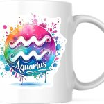 Bliss Monkey Co. Aquarius Zodiac Coffee Mug - Watercolor Astrology Sign - 11 Ounce - Design Printed On Both Sides - Premium Quality Ceramic - BMCM7010 - Aquarius Mug for men