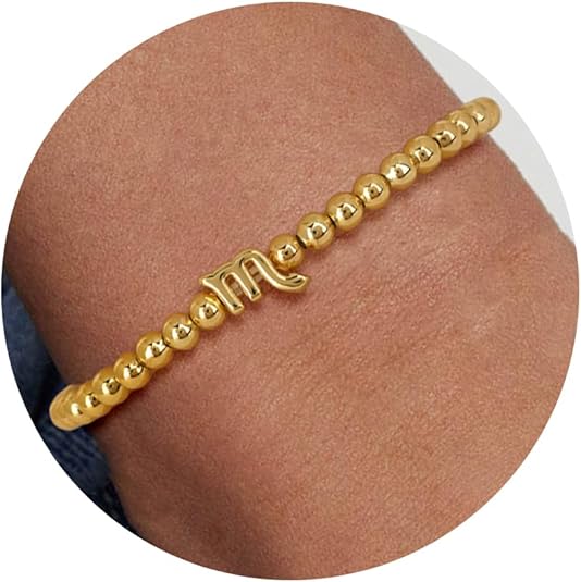 Gold 12 Constellations Bracelets for Women, 18K Gold Plated Beaded Stretch Bubble Bracelets Charm Jewelry Bracelet Gifts for Birthday Mother's Day Valentines Christmas - Scorpio Products for men