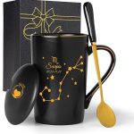 Scorpio Gifts for Women, Scorpio Zodiac Sign Star Gift for Girls Woman Men, October November Birthday Gifts for 12 Horoscope Astrology Lovers, 14 OZ Black with Gift Box Spoon Lid - Scorpio Products for men