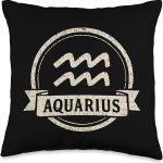 Aquarius Zodiac Retro Graphic Throw Pillow - Aquarius Pillow for men
