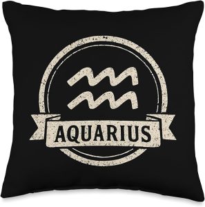 Aquarius Zodiac Retro Graphic Throw Pillow - Aquarius Pillow for men