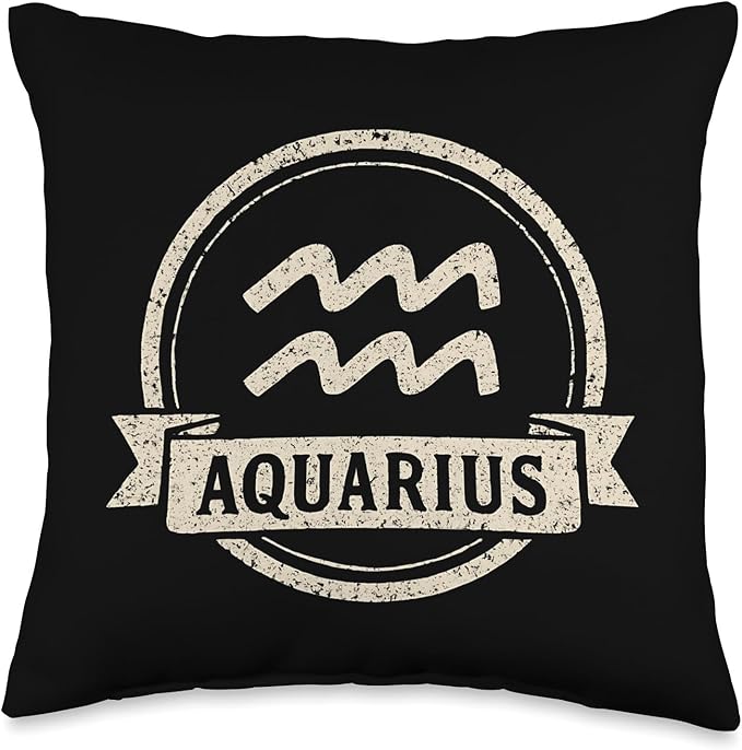 Aquarius Zodiac Retro Graphic Throw Pillow - Aquarius Pillow for men