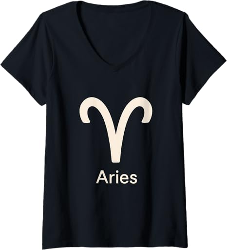 Womens Aries Zodiac Symbol White Minimal Sign V-Neck T-Shirt - Aries T-Shirt for men