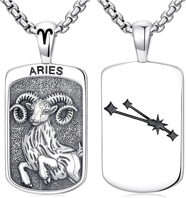 Zodiac Necklace 925 Sterling Silver Constellation Necklace Horoscope Astrology Pendant Zodiac Jewelry Gift for Men Women - Aries Necklace for men