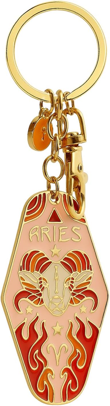 Zodiac Motel Keychain Boho Vintage Hotel Keychain Purse Bag Charms for Handbags Cute Car Keys Accessories Gifts for Women - Aries Keychain for men