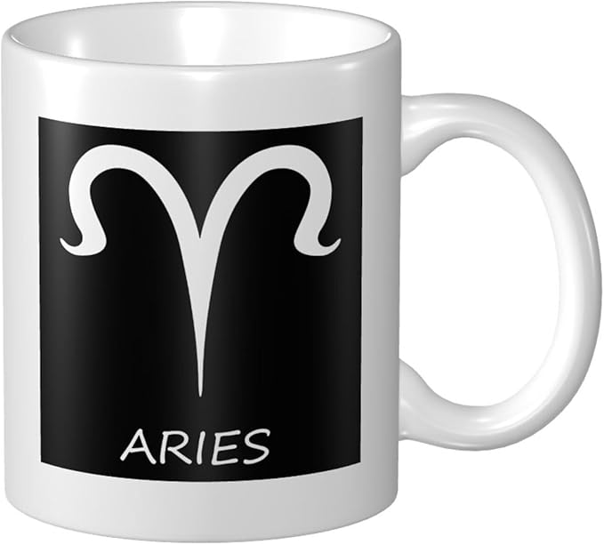 Aries Sign Classic Ceramic Coffee Mug with Handle, Gifts for Men, Women - Perfect for Home, Office, Gift - Durable, BPA-Free, White (11 oz) - Aries Mug for men