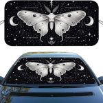 Moth Car Windshield Sunshades Vintage Tarot Sky Moon Stars Witchcraft Front Window Sun Shade Blocks UV Rays Sun Visor Protector for Car Sedan Truck SUV Accessories 59" L x 31.5" W - Aries Car Ornament for men