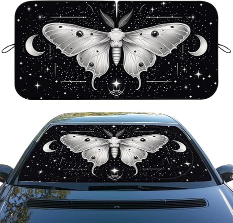 Moth Car Windshield Sunshades Vintage Tarot Sky Moon Stars Witchcraft Front Window Sun Shade Blocks UV Rays Sun Visor Protector for Car Sedan Truck SUV Accessories 59" L x 31.5" W - Aries Car Ornament for men