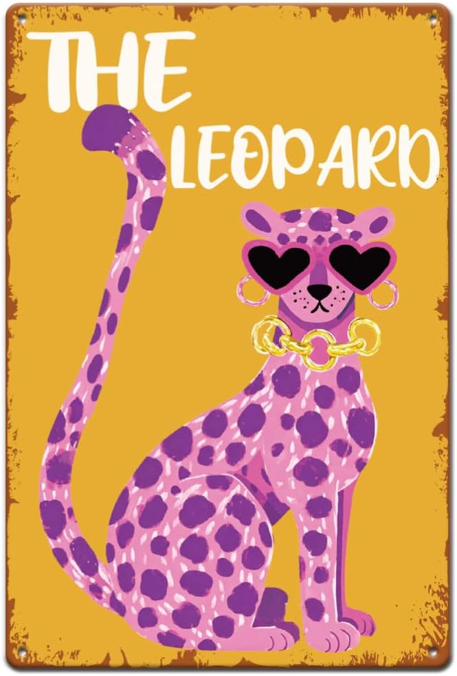 SUPERDANT Pink Leopard Tin Signs Animal Metal Sign Poster Funny Panther Vintage Wall Art Plaque Living Room Bedroom Home Dining Room Decor for Man Cave Garage Bar Party Decoration - Aries Poster for men