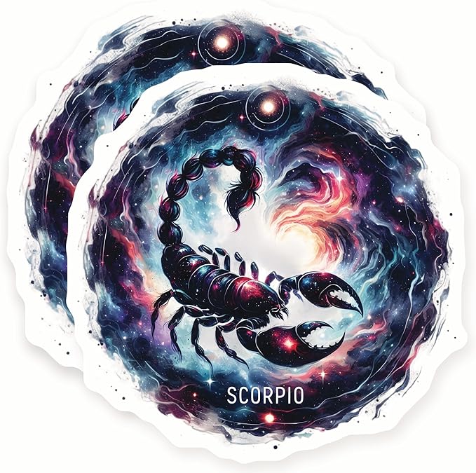 Scorpio Stickers - Zodiac Sign - Astrology Stickers - Galaxy Sticker - 2 Pack - 5" Wide Design - Adheres to Laptops, Tumblers, and More – Made in The USA - AQS1929 - Scorpio Sticker for men