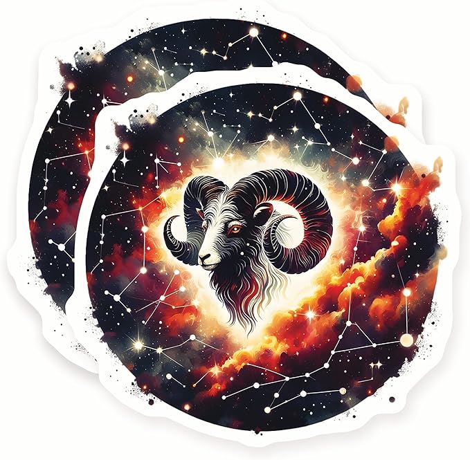 Aries Stickers - Zodiac Sign - Astrology Art - Ram Constellation - 2 Pack - 5" Wide Design - Adheres to Laptops, Tumblers, and More – Made in The USA - AQS1467 - Aries Sticker for men