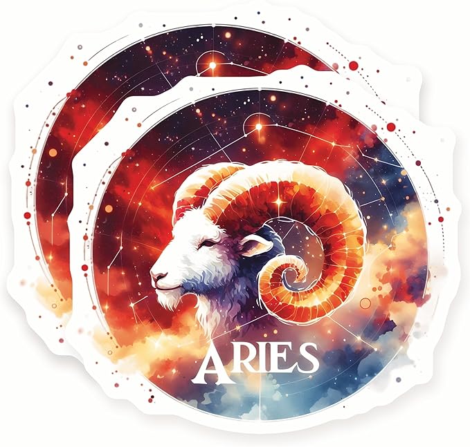 Aries Stickers - Zodiac Sign - Astrology Art - Ram Symbol - 2 Pack - 5" Wide Design - Adheres to Laptops, Tumblers, and More – Made in The USA - AQS1190 - Aries Sticker for men