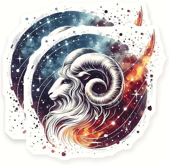 Aries Zodiac Stickers - Astrology Sign Decals - Ram Horoscope Art - 2 Pack - 5" Wide Design - Adheres to Laptops, Tumblers, and More – Made in The USA - AQS1540 - Aries Sticker for men