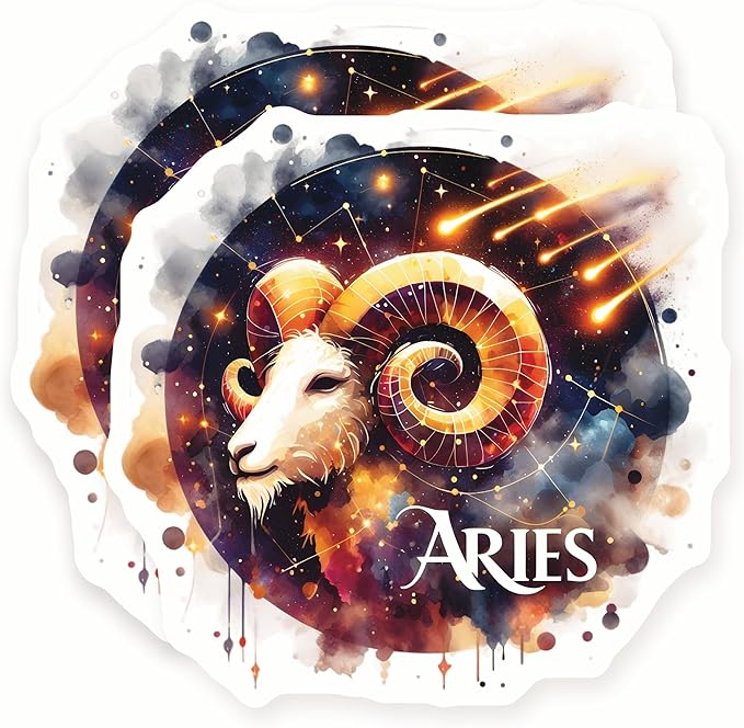 Aries Stickers - Zodiac Sign - Astrology Stickers - Ram Sticker - 2 Pack - 5" Wide Design - Adheres to Laptops, Tumblers, and More – Made in The USA - AQS1272 - Aries Sticker for men