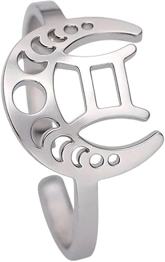 New 2026 Constellation Crescent Moon Rings Women Men Aries Leo Stainless Steel 12 Zodiac Sign Adjustable Ring Fashion Jewelry Luxury Accessories Creative Gift - Aries Ring for men