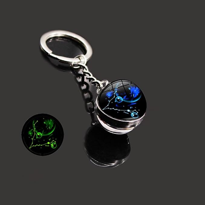Key Chain for Men Women Twelve Constellations Gemstone Key Ring Fashion Bag Backpack Car Charm Accessory Gifts - Pisces for men