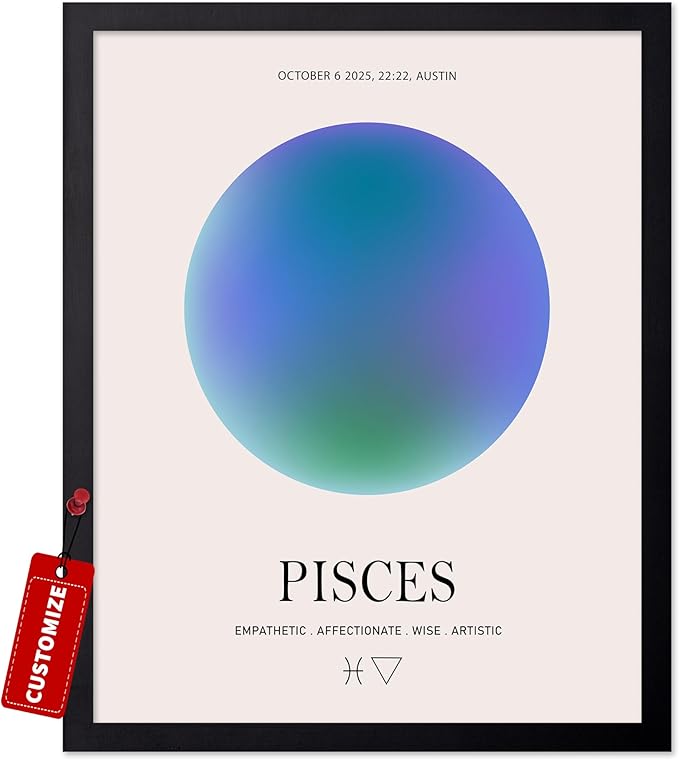 Poster Master Personalized Pisces Print, Customized Zodiac Aura Poster and Canvas, Star Sign Art, Gift for Family, Loved Ones, Friends, Available in 8x10 to 30x40 - Pisces Canvas for men