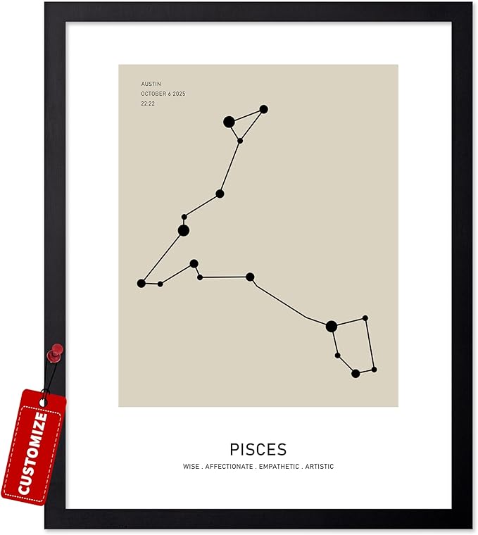 Monem Art Personalized Pisces Print, Customized Constellation Star Map Poster and Canvas, Zodiac Sign Art, Gift for Family, Loved Ones, Friends, Available in 8x10" to 30x40" - Pisces Canvas for men