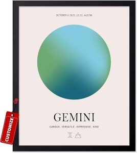 Monem Art Personalized Gemini Print, Customized Zodiac Aura Poster and Canvas, Star Sign Art, Gift for Family, Loved Ones, Friends, Available in 8x10" to 30x40" - Gemini Canvas for men